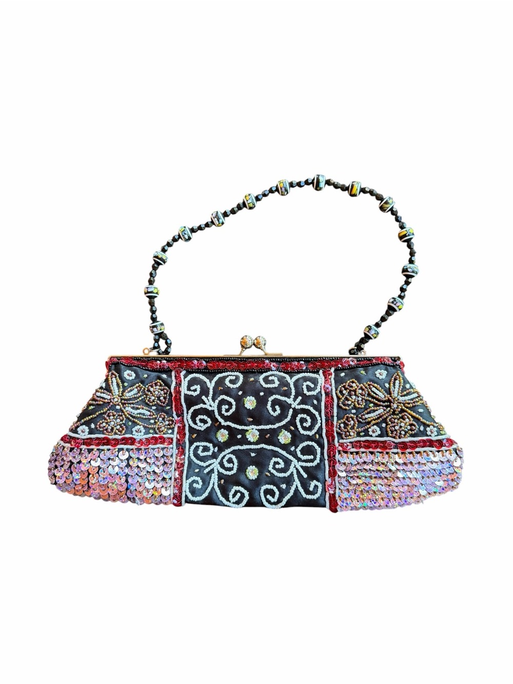 Late 90s/Y2K Chateau Beaded & Sequined Satin Evening Clutch